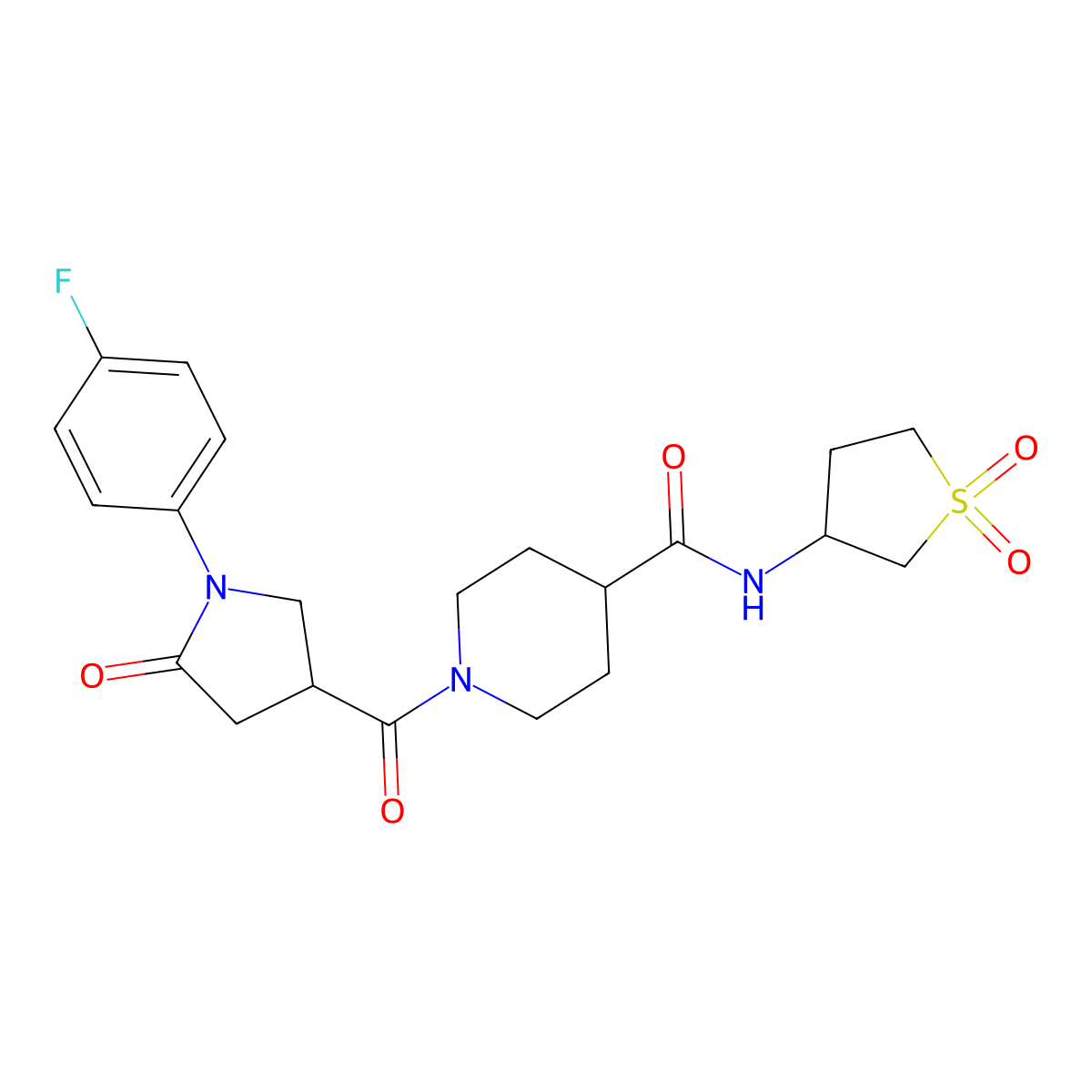 N-(1,1-dioxidotetrahydrothiophen-3-yl)-1-{[1-(4-fluorophenyl)-5-oxopyrrolidin-3-yl]carbonyl}piperidine-4-carboxamide molecular structure, CAS 1010932-15-6
