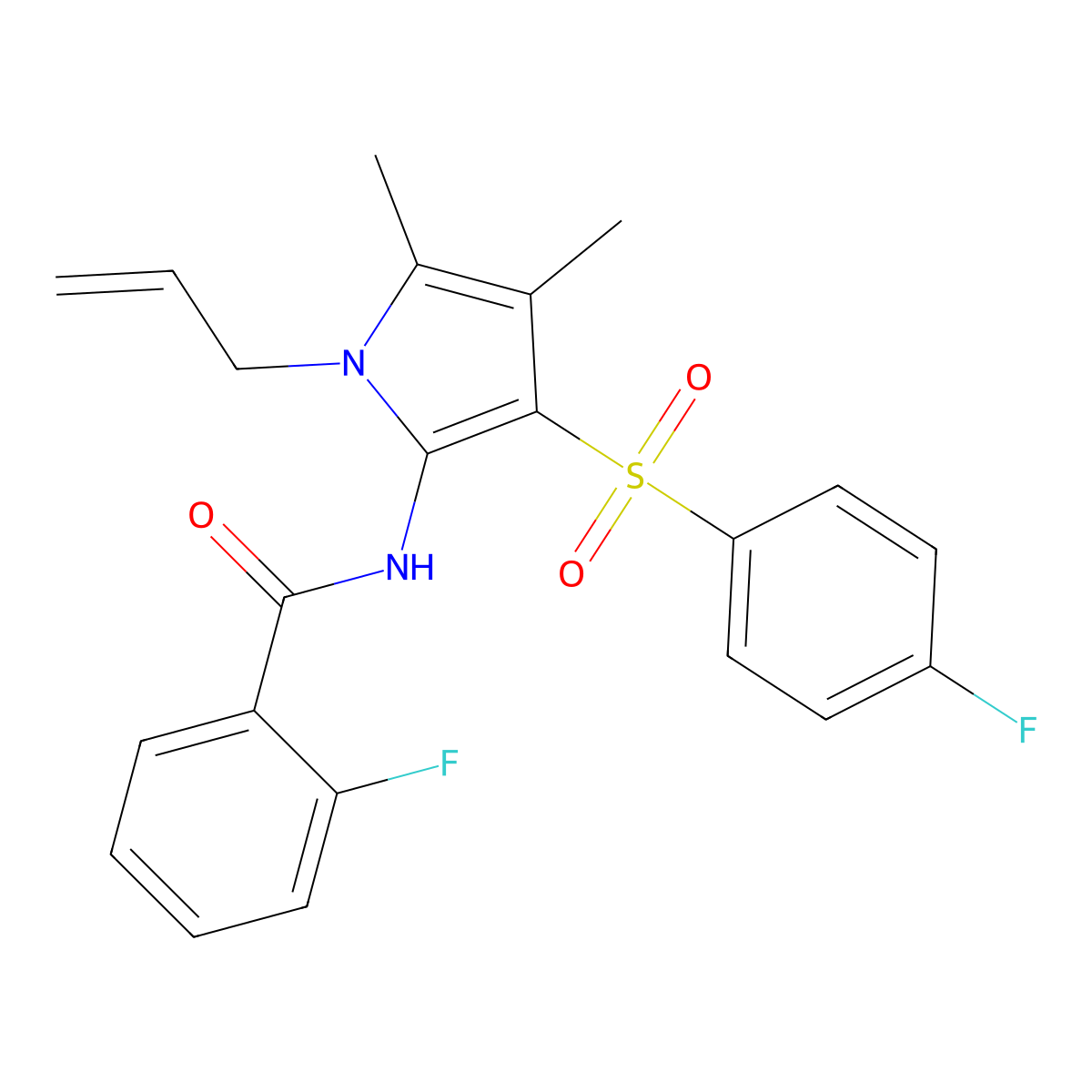 2-fluoro-N-{3-[(4-fluorophenyl)sulfonyl]-4,5-dimethyl-1-(prop-2-en-1-yl)-1H-pyrrol-2-yl}benzamide molecular structure, CAS 1010932-17-8