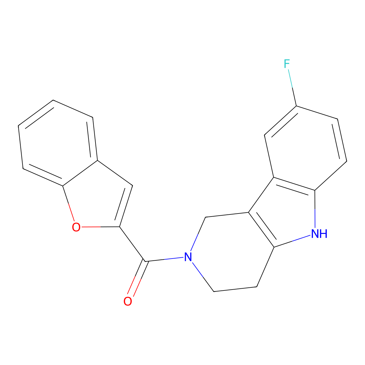 1-benzofuran-2-yl(8-fluoro-1,3,4,5-tetrahydro-2H-pyrido[4,3-b]indol-2-yl)methanone molecular structure, CAS 1010932-27-0