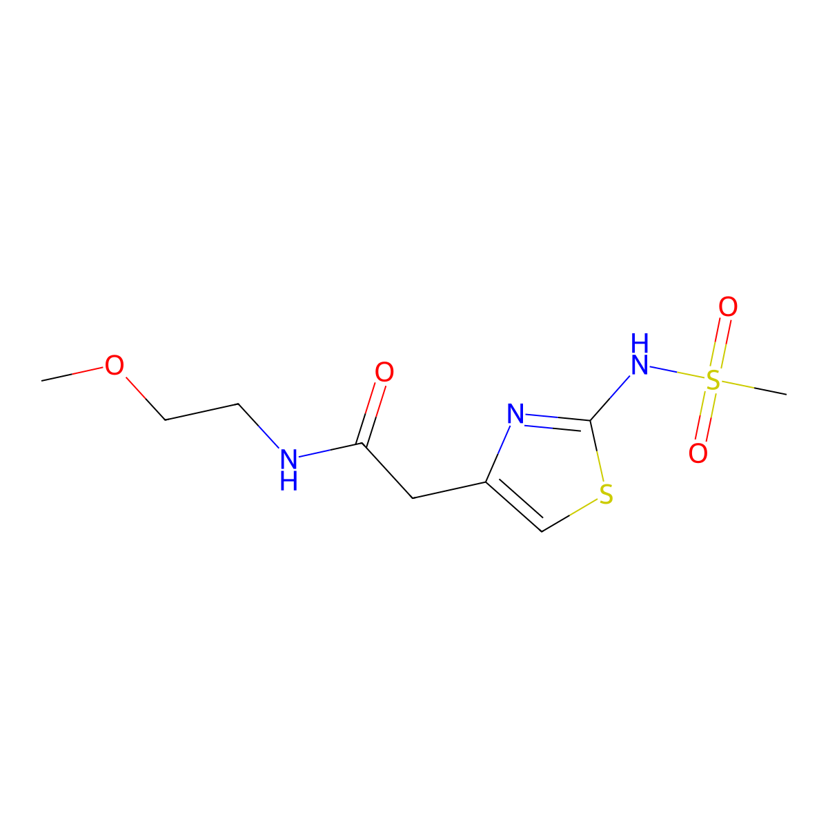 N-(2-methoxyethyl)-2-{2-[(methylsulfonyl)amino]-1,3-thiazol-4-yl}acetamide molecular structure, CAS 1010932-30-5