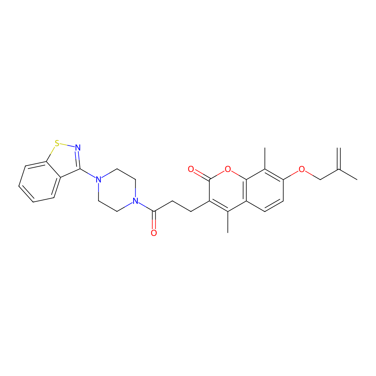 3-{3-[4-(1,2-benzisothiazol-3-yl)-1-piperazinyl]-3-oxopropyl}-4,8-dimethyl-7-[(2-methyl-2-propen-1-yl)oxy]-2H-chromen-2-one molecular structure, CAS 1010932-32-7