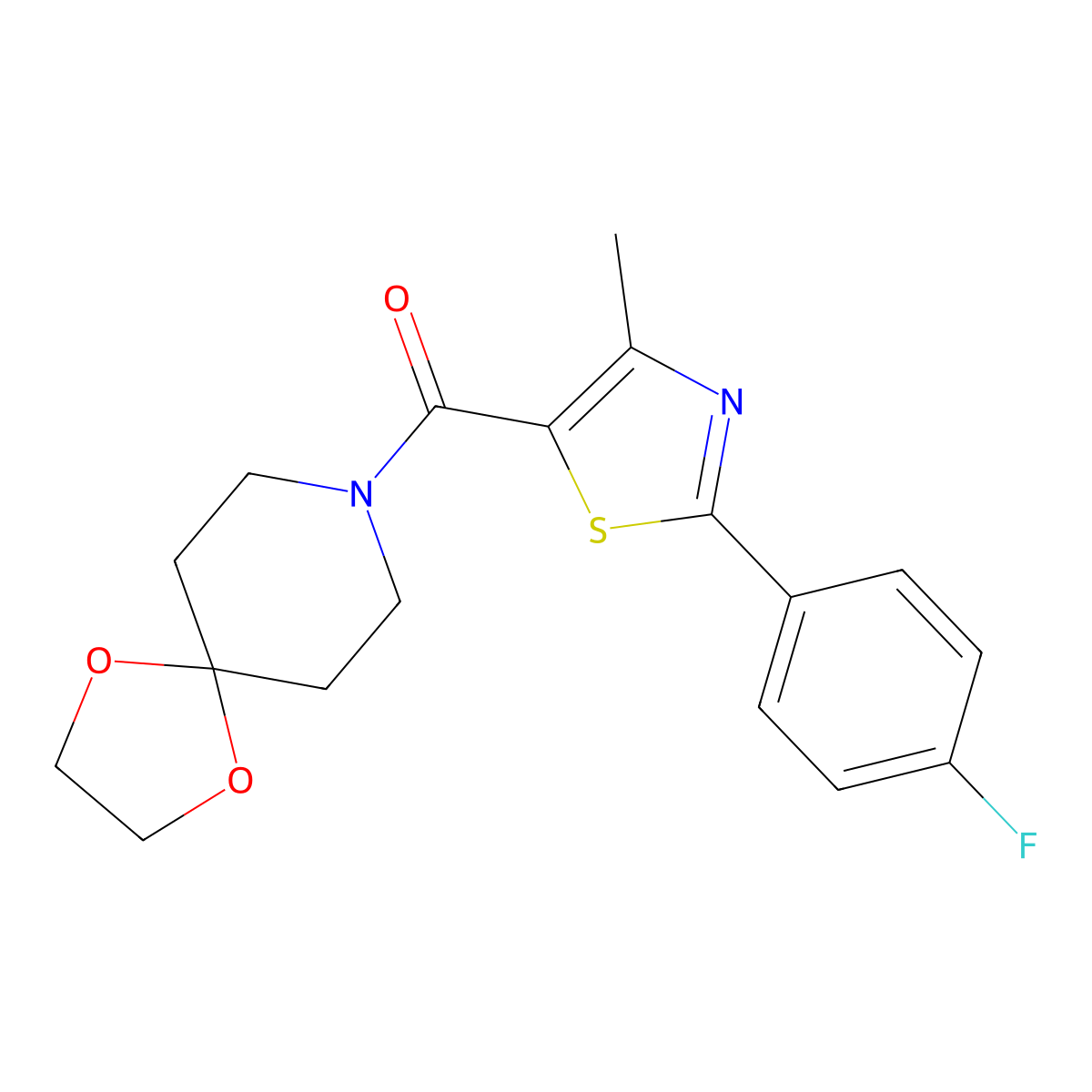 1,4-Dioxa-8-azaspiro[4.5]dec-8-yl[2-(4-fluorophenyl)-4-methyl-1,3-thiazol-5-yl]methanone molecular structure, CAS 1010932-39-4