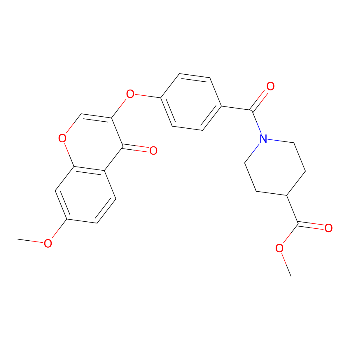 methyl 1-(4-((7-methoxy-4-oxo-4H-chromen-3-yl)oxy)benzoyl)piperidine-4-carboxylate molecular structure, CAS 1010932-44-1