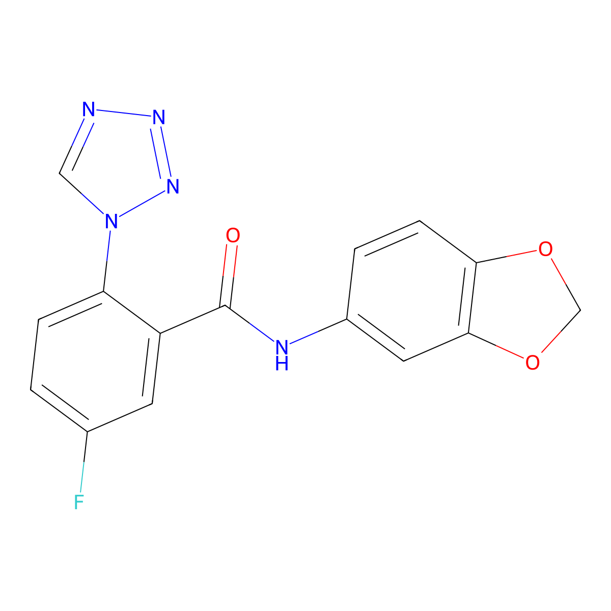 N-(1,3-benzodioxol-5-yl)-5-fluoro-2-(1H-tetrazol-1-yl)benzamide molecular structure, CAS 1010932-51-0