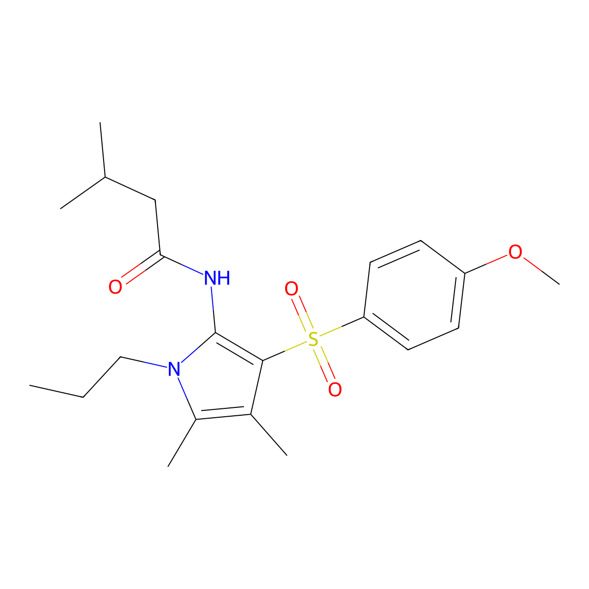 N-{3-[(4-methoxyphenyl)sulfonyl]-4,5-dimethyl-1-propyl-1H-pyrrol-2-yl}-3-methylbutanamide molecular structure, CAS 1010932-54-3