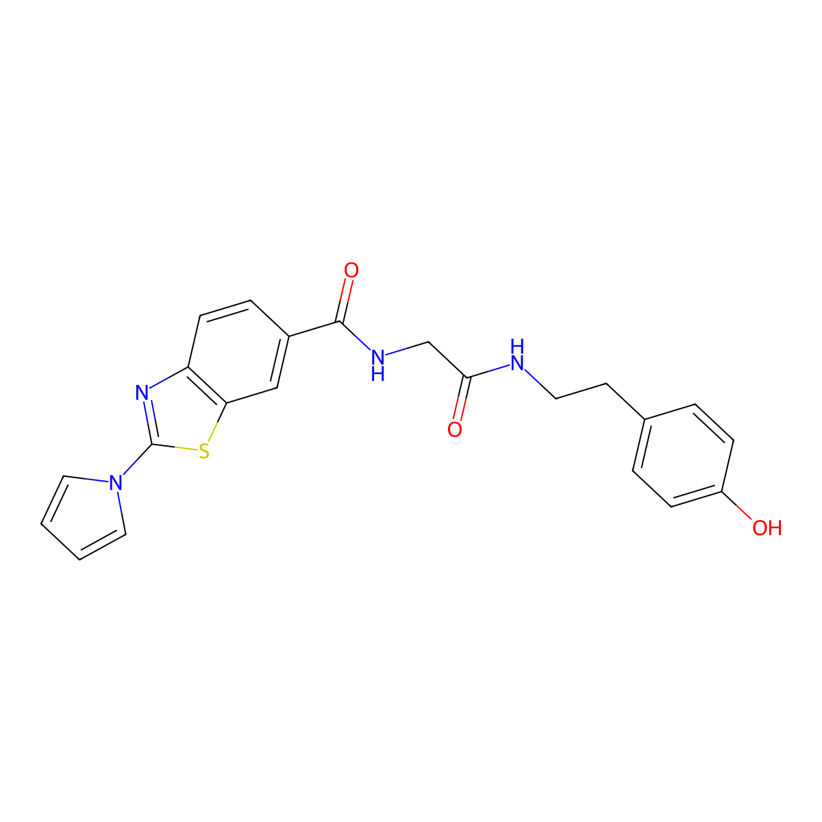 N-(2-{[2-(4-hydroxyphenyl)ethyl]amino}-2-oxoethyl)-2-(1H-pyrrol-1-yl)-1,3-benzothiazole-6-carboxamide molecular structure, CAS 1010932-56-5
