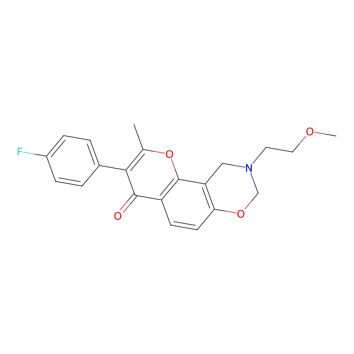 3-(4-fluorophenyl)-9-(2-methoxyethyl)-2-methyl-9,10-dihydrochromeno[8,7-e][1,3]oxazin-4(8H)-one molecular structure, CAS 1010932-79-2