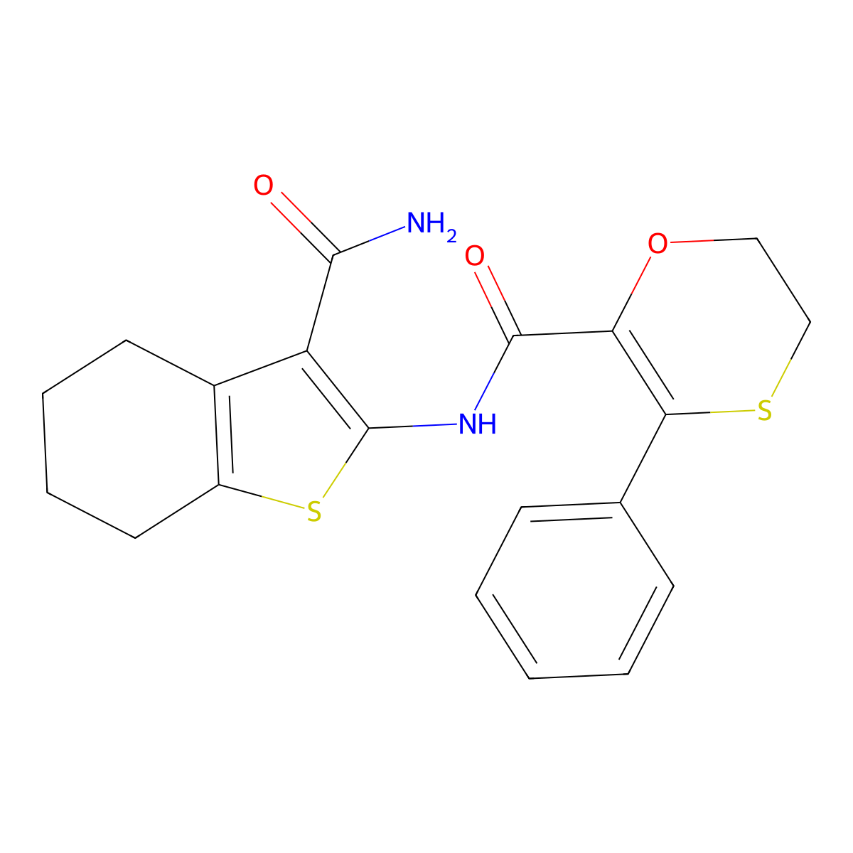 N-(3-carbamoyl-4,5,6,7-tetrahydro-1-benzothiophen-2-yl)-3-phenyl-5,6-dihydro-1,4-oxathiine-2-carboxamide molecular structure, CAS 1010933-13-7