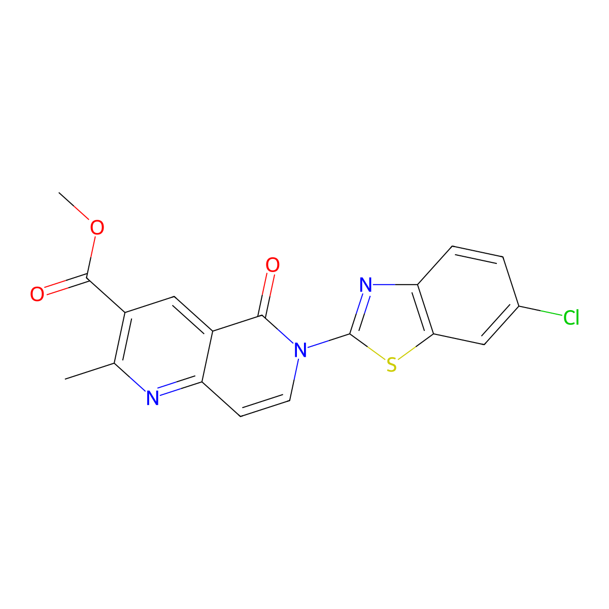Methyl 6-(6-chloro-1,3-benzothiazol-2-yl)-2-methyl-5-oxo-5,6-dihydro-1,6-naphthyridine-3-carboxylate molecular structure, CAS 1010933-24-0