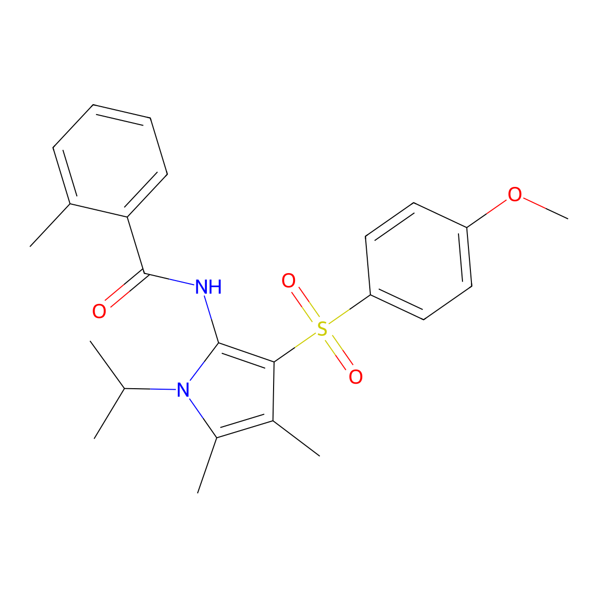 N-{3-[(4-methoxyphenyl)sulfonyl]-4,5-dimethyl-1-(propan-2-yl)-1H-pyrrol-2-yl}-2-methylbenzamide molecular structure, CAS 1010933-33-1
