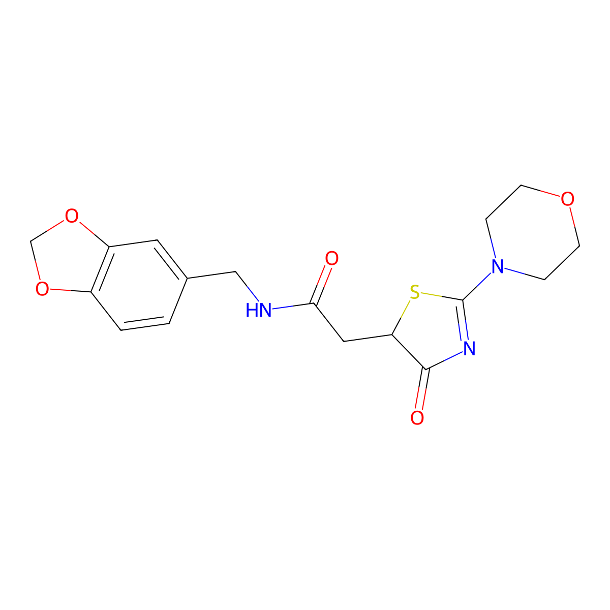 N-(1,3-benzodioxol-5-ylmethyl)-2-[2-(morpholin-4-yl)-4-oxo-4,5-dihydro-1,3-thiazol-5-yl]acetamide molecular structure, CAS 1010933-43-3