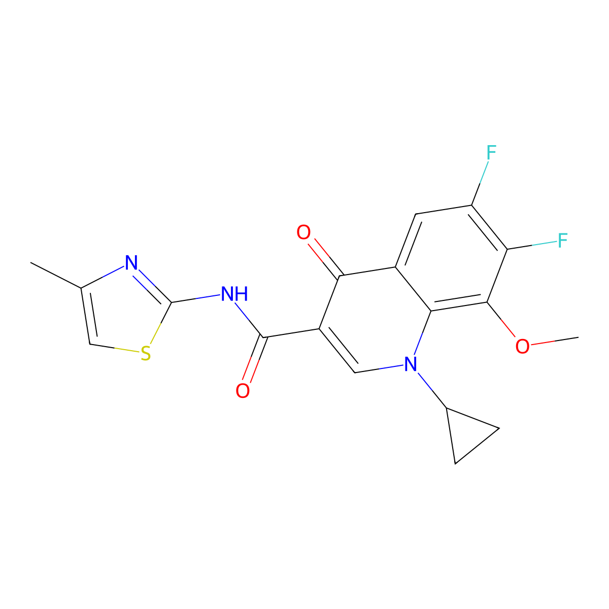 1-cyclopropyl-6,7-difluoro-8-methoxy-N-[(2Z)-4-methyl-1,3-thiazol-2(3H)-ylidene]-4-oxo-1,4-dihydroquinoline-3-carboxamide molecular structure, CAS 1010933-61-5