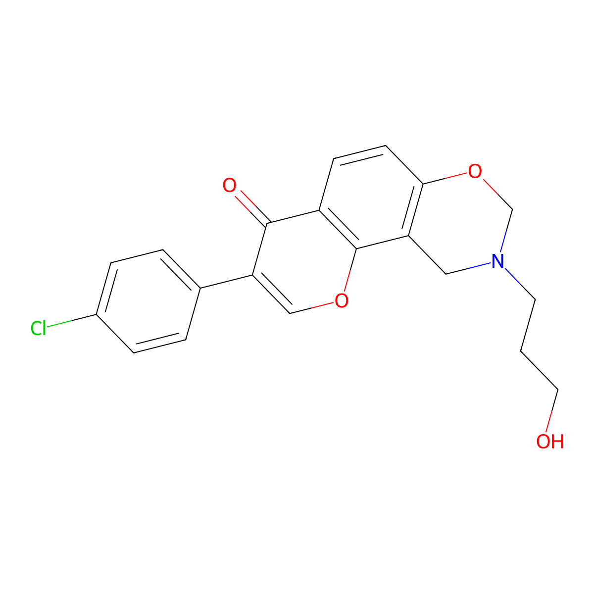 3-(4-chlorophenyl)-9-(3-hydroxypropyl)-9,10-dihydrochromeno[8,7-e][1,3]oxazin-4(8H)-one molecular structure, CAS 1010933-62-6