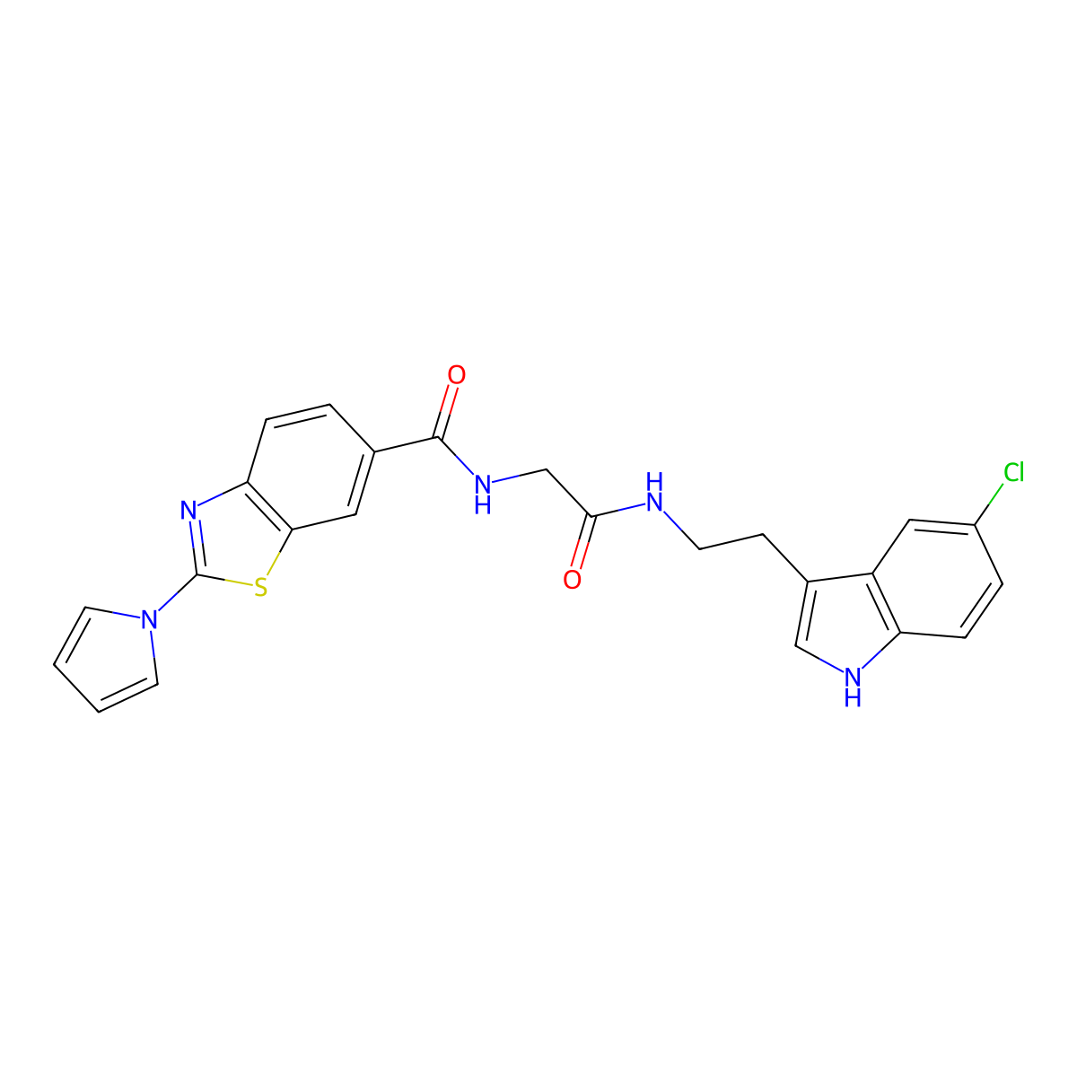 N-(2-{[2-(5-chloro-1H-indol-3-yl)ethyl]amino}-2-oxoethyl)-2-(1H-pyrrol-1-yl)-1,3-benzothiazole-6-carboxamide molecular structure, CAS 1010933-65-9