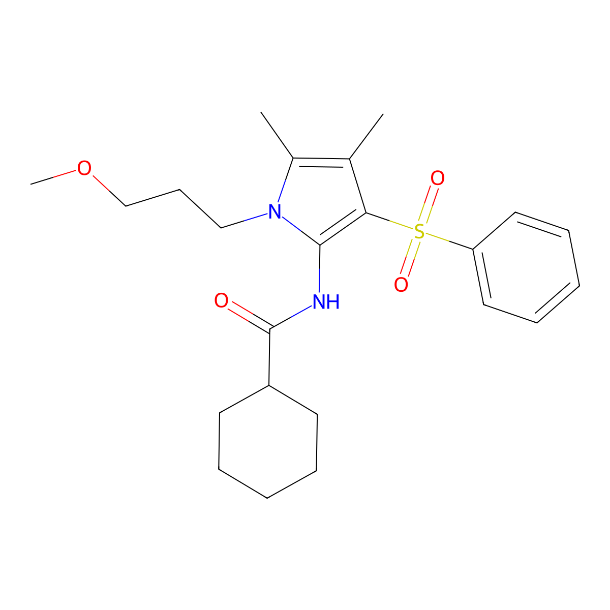 N-[1-(3-methoxypropyl)-4,5-dimethyl-3-(phenylsulfonyl)-1H-pyrrol-2-yl]cyclohexanecarboxamide molecular structure, CAS 1010933-93-3