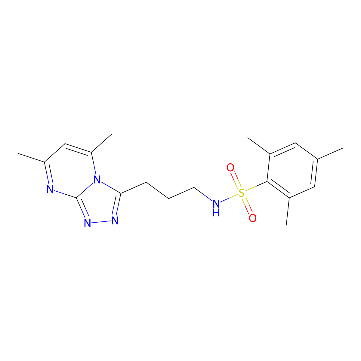 N-[3-(5,7-dimethyl[1,2,4]triazolo[4,3-a]pyrimidin-3-yl)propyl]-2,4,6-trimethylbenzenesulfonamide molecular structure, CAS 1010934-22-1