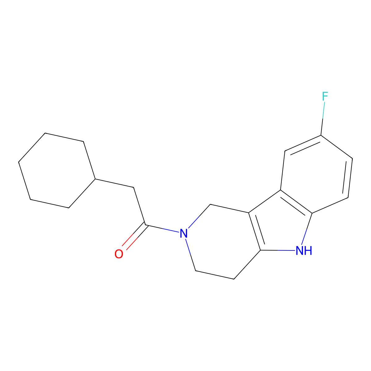 2-cyclohexyl-1-(8-fluoro-1,3,4,5-tetrahydro-2H-pyrido[4,3-b]indol-2-yl)ethanone molecular structure, CAS 1010934-33-4