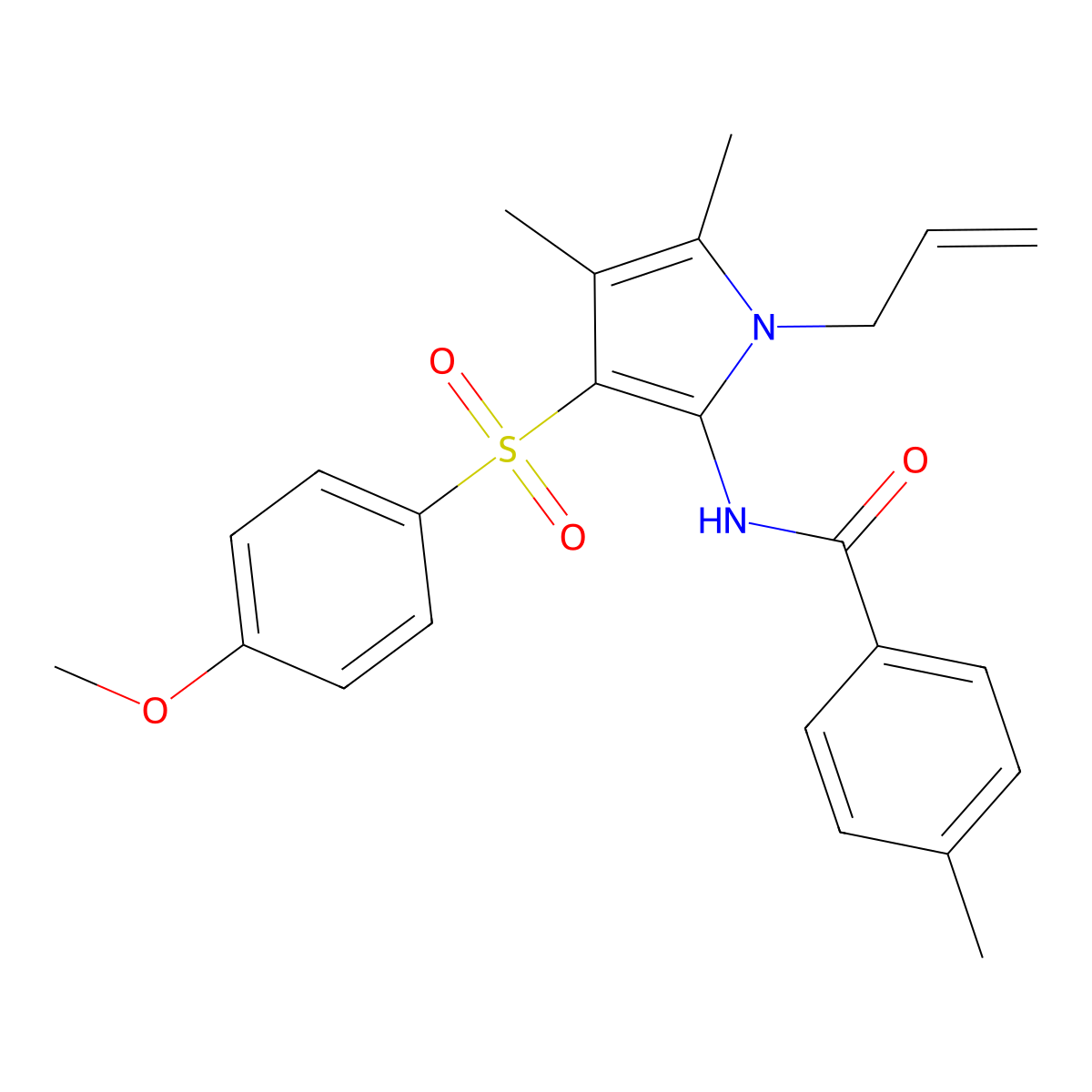 N-{3-[(4-methoxyphenyl)sulfonyl]-4,5-dimethyl-1-(prop-2-en-1-yl)-1H-pyrrol-2-yl}-4-methylbenzamide molecular structure, CAS 1010934-49-2