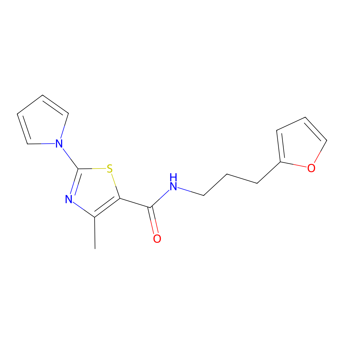 N-[3-(2-furyl)propyl]-4-methyl-2-(1H-pyrrol-1-yl)-1,3-thiazole-5-carboxamide molecular structure, CAS 1010934-57-2