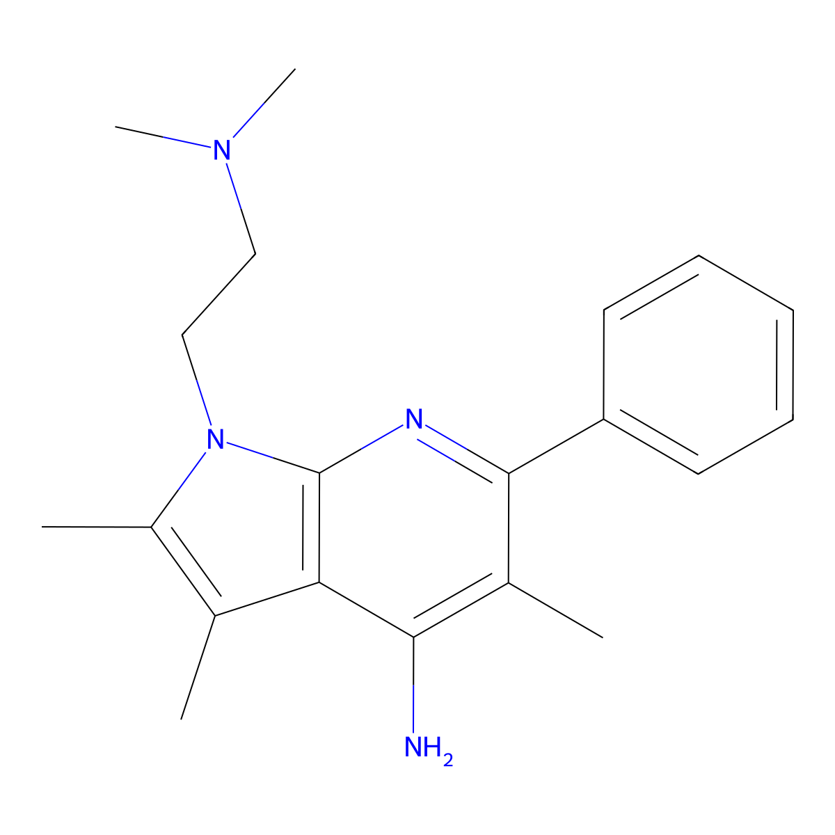 1-(2-(dimethylamino)ethyl)-2,3,5-trimethyl-6-phenyl-1H-pyrrolo[2,3-b]pyridin-4-amine molecular structure, CAS 1010934-66-3