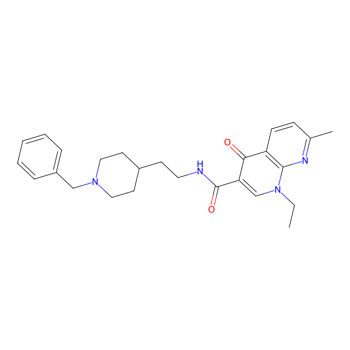 N-[2-(1-benzylpiperidin-4-yl)ethyl]-1-ethyl-7-methyl-4-oxo-1,4-dihydro-1,8-naphthyridine-3-carboxamide molecular structure, CAS 1010935-21-3
