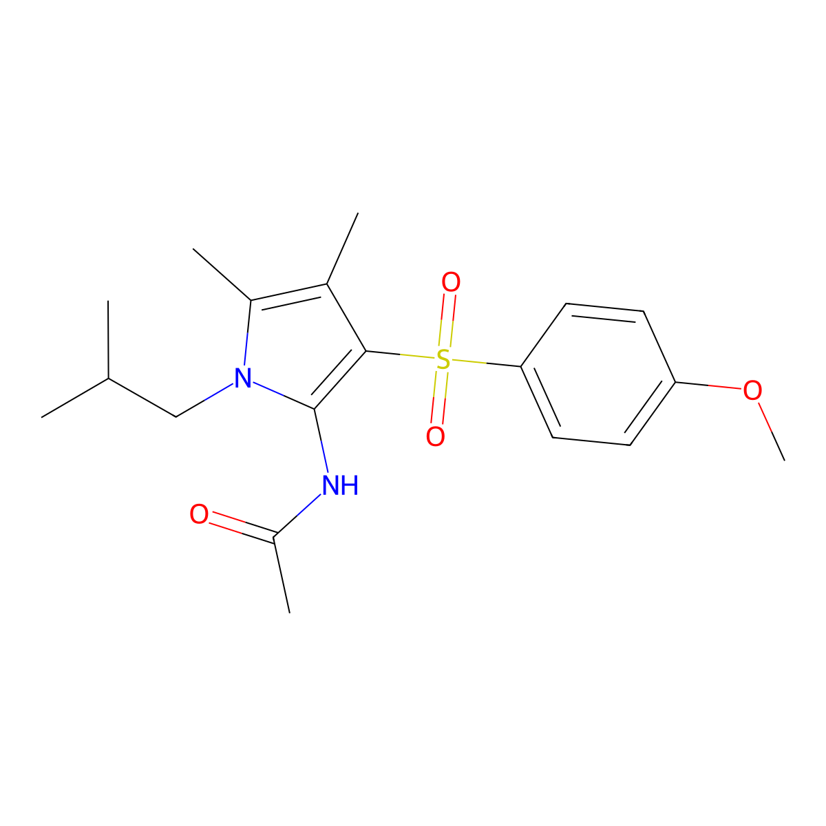 N-{3-[(4-methoxyphenyl)sulfonyl]-4,5-dimethyl-1-(2-methylpropyl)-1H-pyrrol-2-yl}acetamide molecular structure, CAS 1010935-23-5