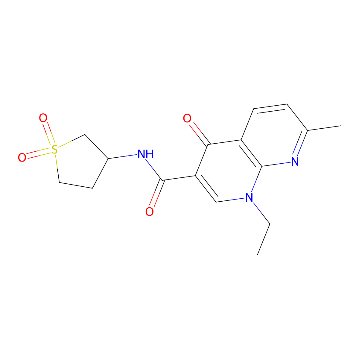 N-(1,1-dioxidotetrahydrothiophen-3-yl)-1-ethyl-7-methyl-4-oxo-1,4-dihydro-1,8-naphthyridine-3-carboxamide molecular structure, CAS 1010935-26-8
