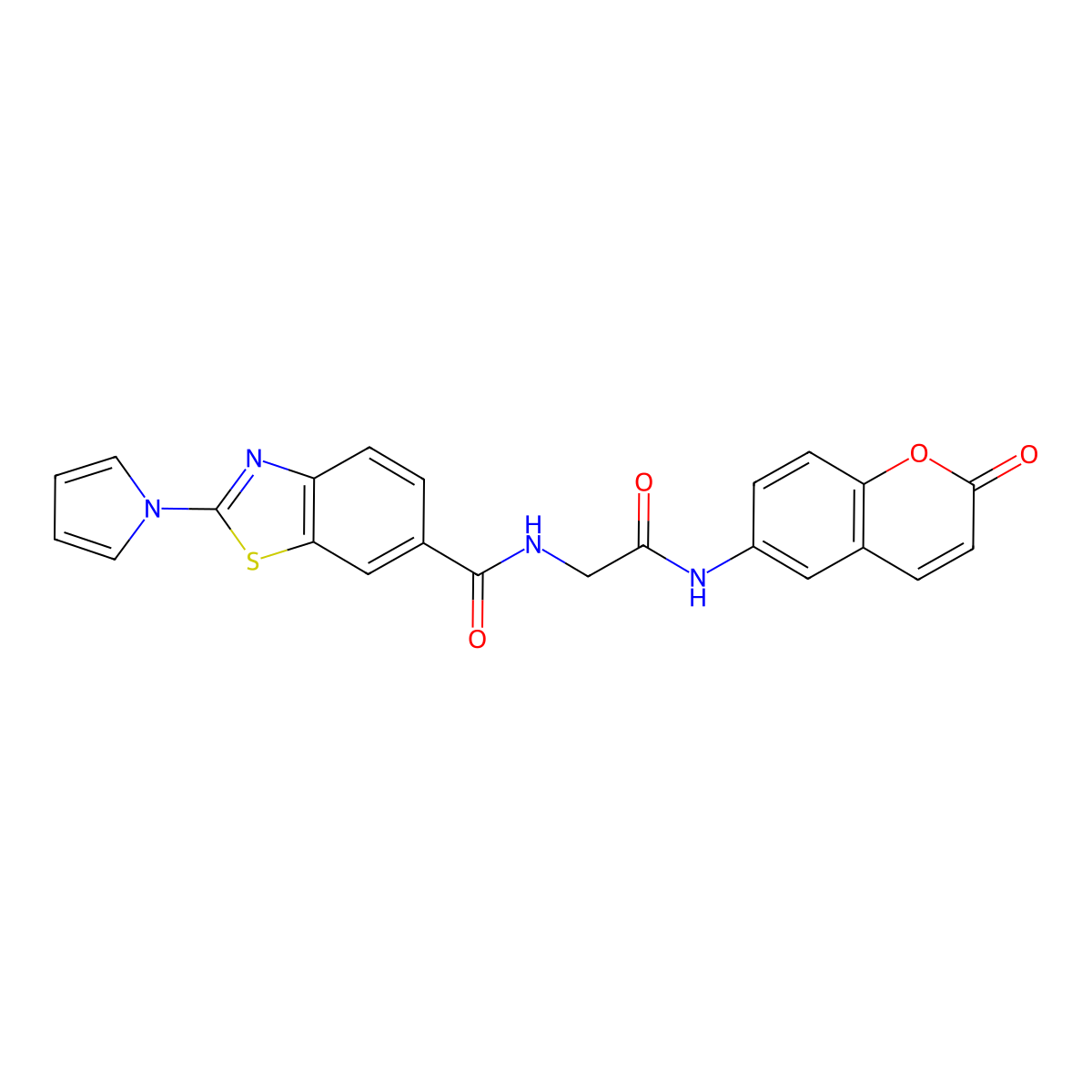 N-{2-oxo-2-[(2-oxo-2H-chromen-6-yl)amino]ethyl}-2-(1H-pyrrol-1-yl)-1,3-benzothiazole-6-carboxamide molecular structure, CAS 1010935-67-7
