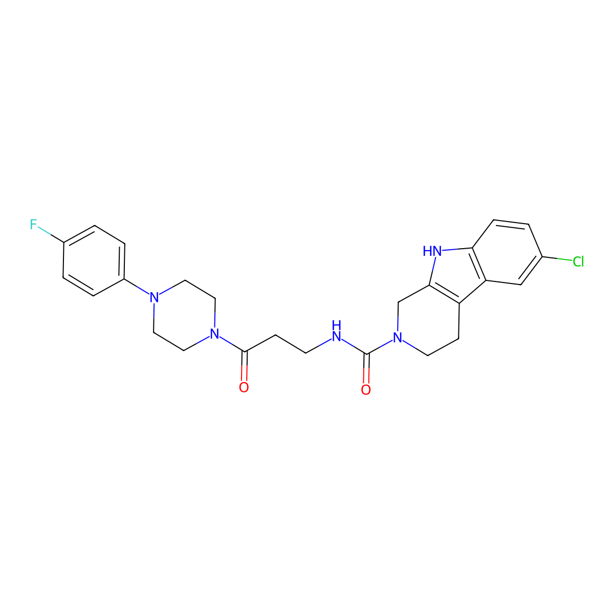 6-chloro-N-{3-[4-(4-fluorophenyl)piperazin-1-yl]-3-oxopropyl}-1,3,4,9-tetrahydro-2H-beta-carboline-2-carboxamide molecular structure, CAS 1010935-71-3