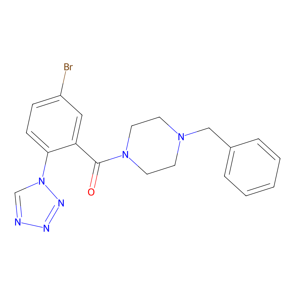 (4-benzylpiperazin-1-yl)[5-bromo-2-(1H-tetrazol-1-yl)phenyl]methanone molecular structure, CAS 1010935-73-5