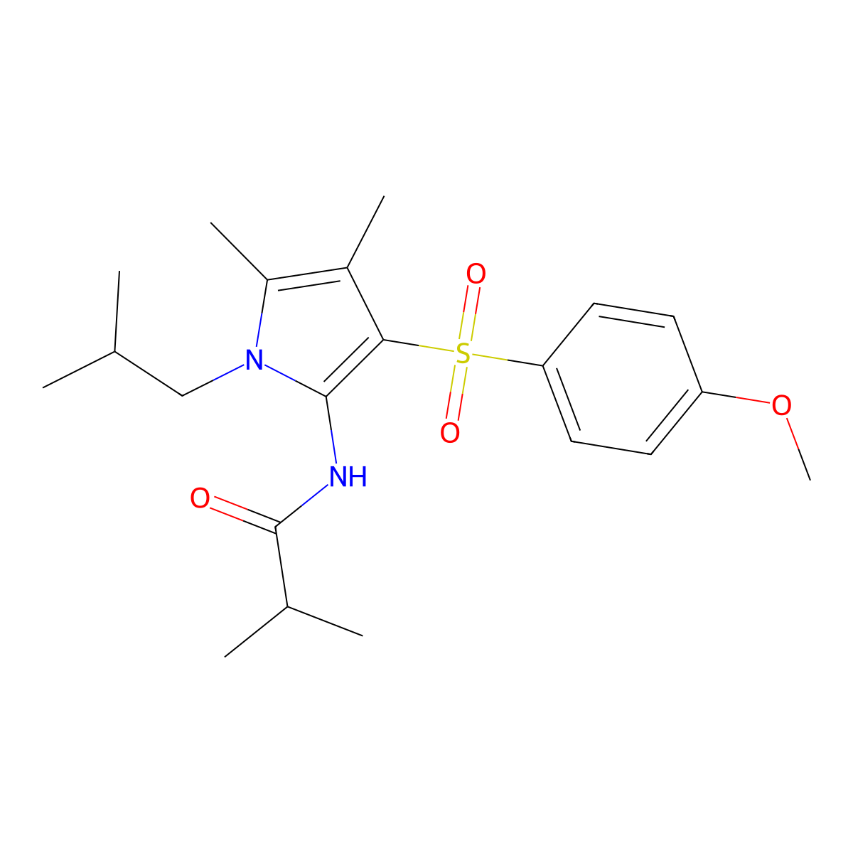 N-{3-[(4-methoxyphenyl)sulfonyl]-4,5-dimethyl-1-(2-methylpropyl)-1H-pyrrol-2-yl}-2-methylpropanamide molecular structure, CAS 1010935-83-7
