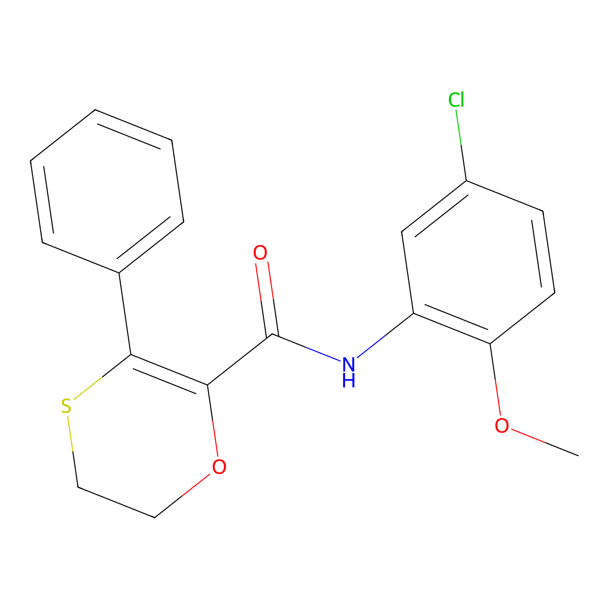 N-(5-chloro-2-methoxyphenyl)-3-phenyl-5,6-dihydro-1,4-oxathiine-2-carboxamide molecular structure, CAS 1010936-33-0