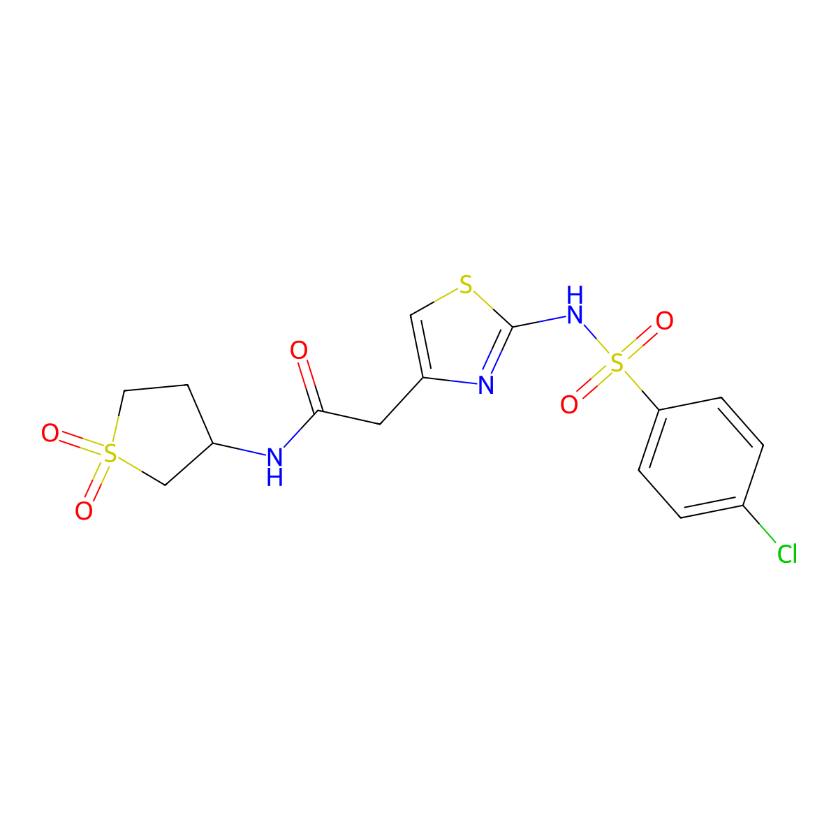 2-[(2Z)-2-{[(4-chlorophenyl)sulfonyl]imino}-2,3-dihydro-1,3-thiazol-4-yl]-N-(1,1-dioxidotetrahydrothiophen-3-yl)acetamide molecular structure, CAS 1010936-39-6