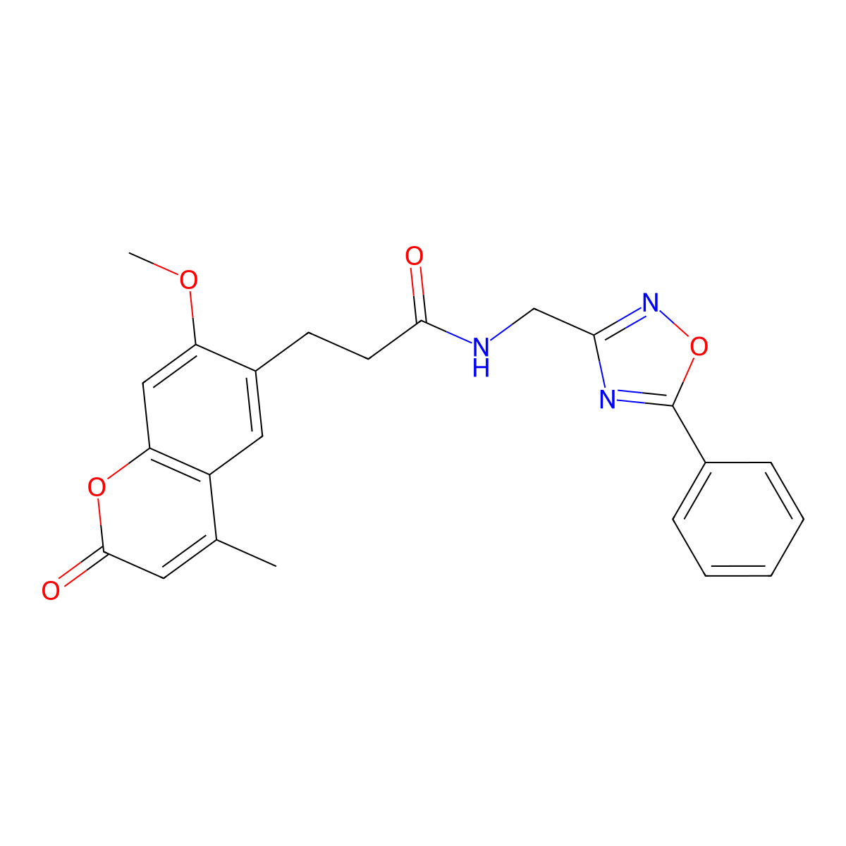 3-(7-methoxy-4-methyl-2-oxo-2H-chromen-6-yl)-N-((5-phenyl-1,2,4-oxadiazol-3-yl)methyl)propanamide molecular structure, CAS 1010936-42-1
