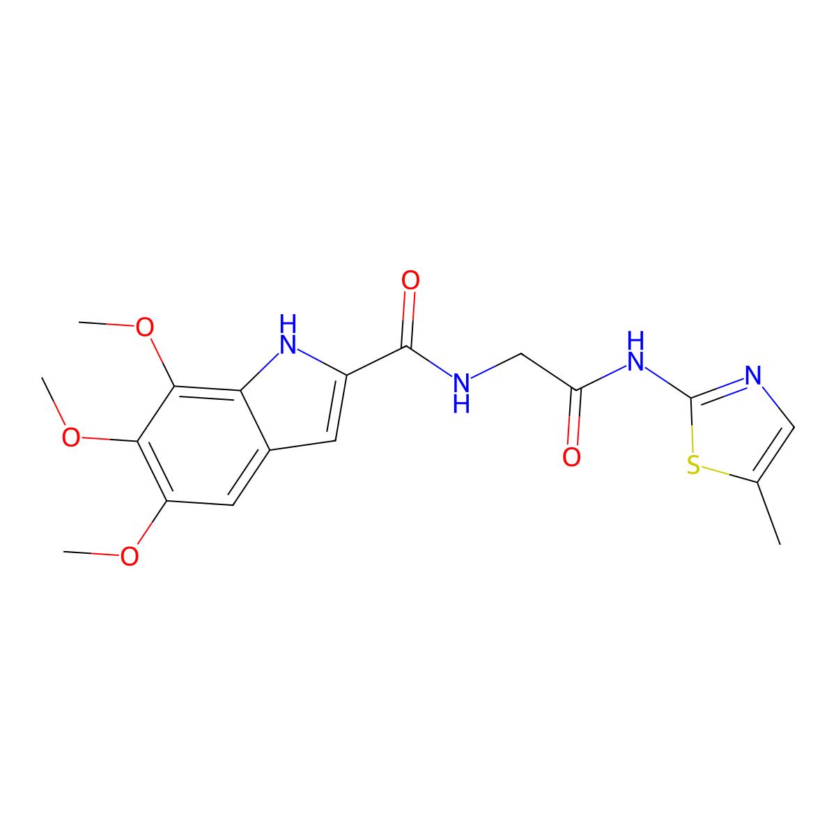 5,6,7-trimethoxy-N-{2-[(5-methyl-1,3-thiazol-2-yl)amino]-2-oxoethyl}-1H-indole-2-carboxamide molecular structure, CAS 1010936-47-6