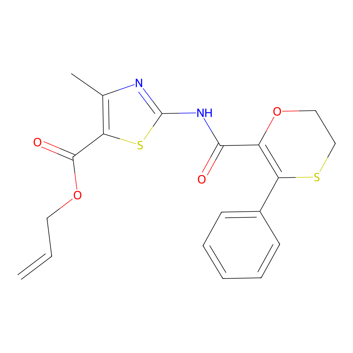 Prop-2-en-1-yl 4-methyl-2-{[(3-phenyl-5,6-dihydro-1,4-oxathiin-2-yl)carbonyl]amino}-1,3-thiazole-5-carboxylate molecular structure, CAS 1010936-53-4