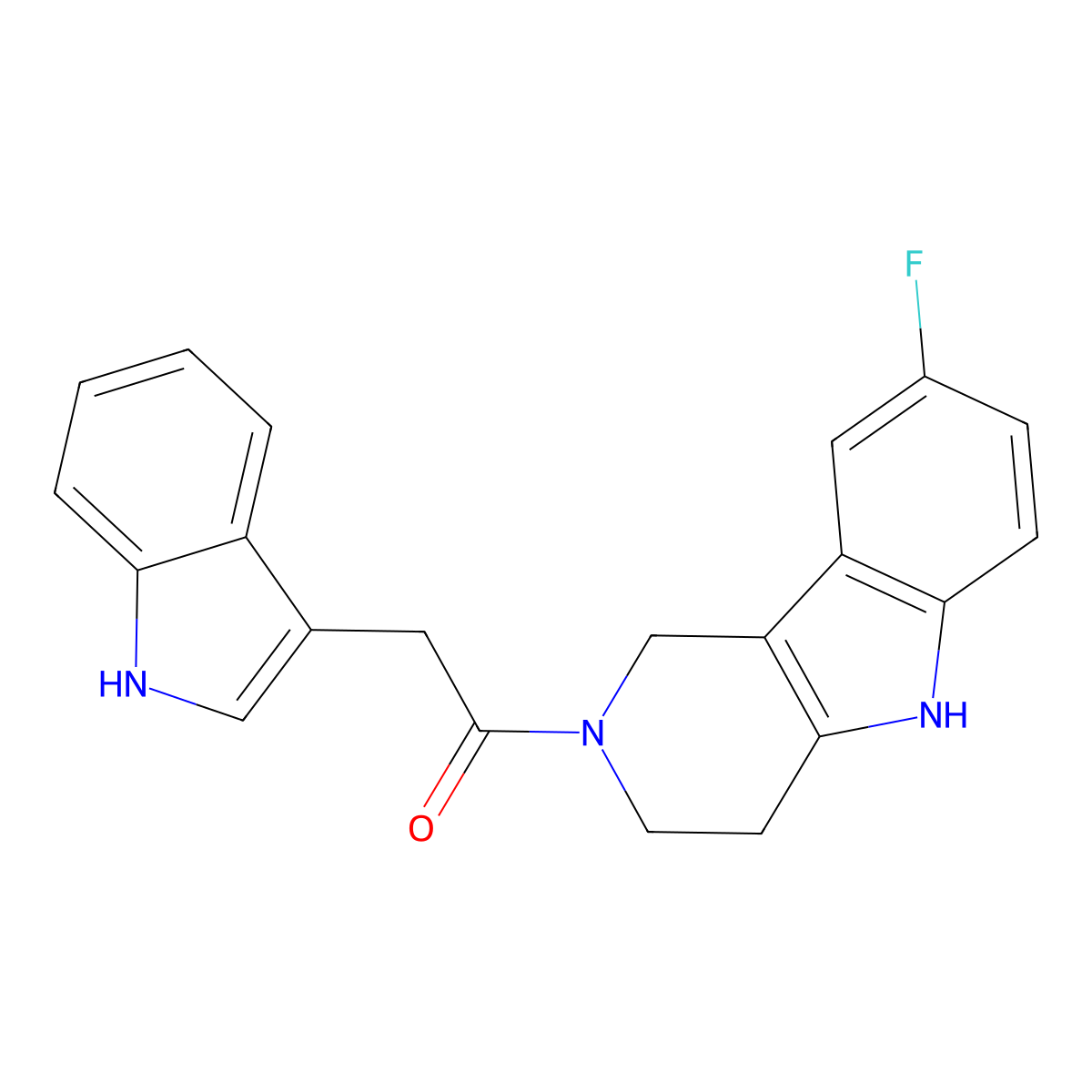 1-(8-fluoro-1,3,4,5-tetrahydro-2H-pyrido[4,3-b]indol-2-yl)-2-(1H-indol-3-yl)ethanone molecular structure, CAS 1010936-57-8
