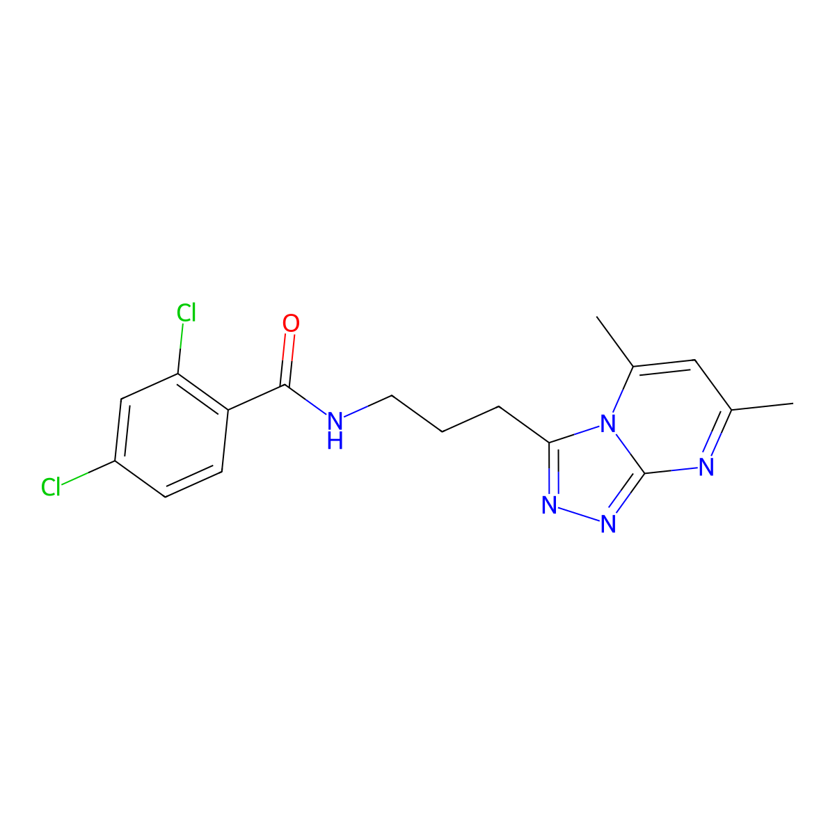 2,4-dichloro-N-[3-(5,7-dimethyl[1,2,4]triazolo[4,3-a]pyrimidin-3-yl)propyl]benzamide molecular structure, CAS 1010936-60-3