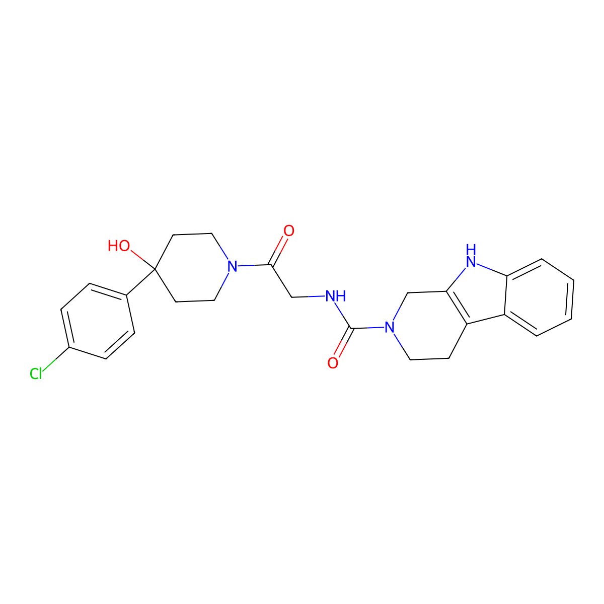N-{2-[4-(4-chlorophenyl)-4-hydroxypiperidin-1-yl]-2-oxoethyl}-1,3,4,9-tetrahydro-2H-beta-carboline-2-carboxamide molecular structure, CAS 1010936-61-4