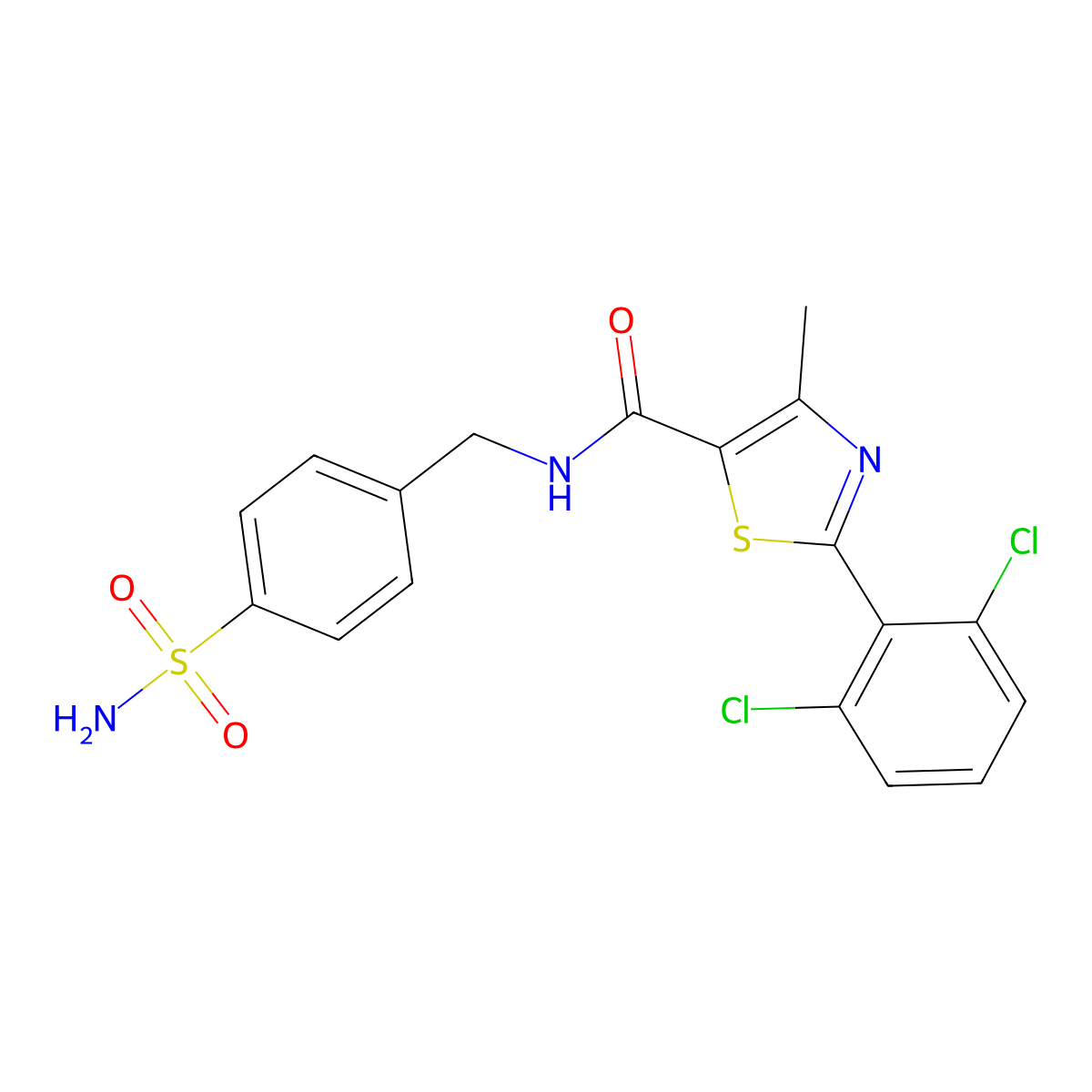 2-(2,6-dichlorophenyl)-4-methyl-N-(4-sulfamoylbenzyl)-1,3-thiazole-5-carboxamide molecular structure, CAS 1010936-63-6