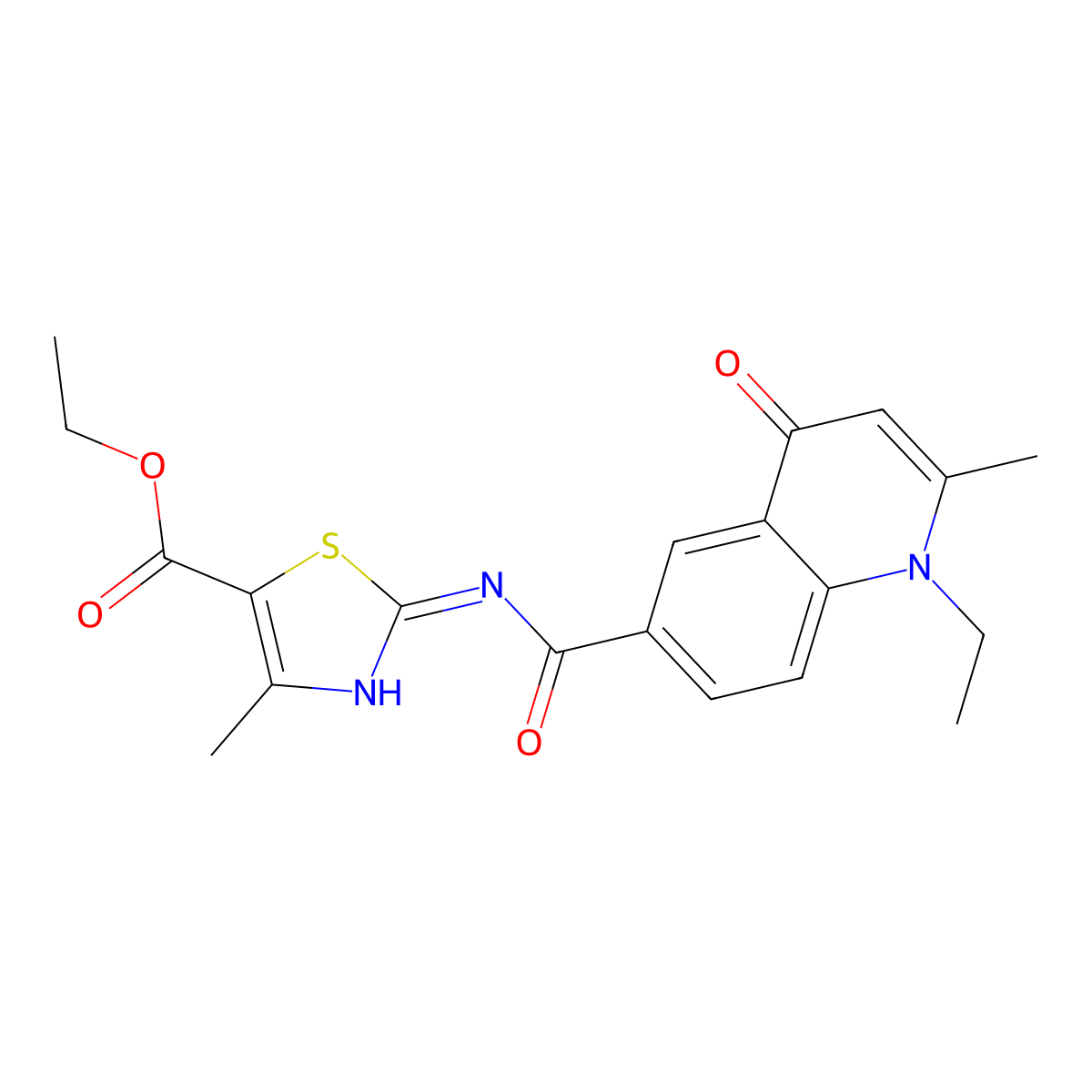 Ethyl 2-(1-ethyl-2-methyl-4-oxo-1,4-dihydroquinoline-6-carboxamido)-4-methylthiazole-5-carboxylate molecular structure, CAS 1010936-65-8