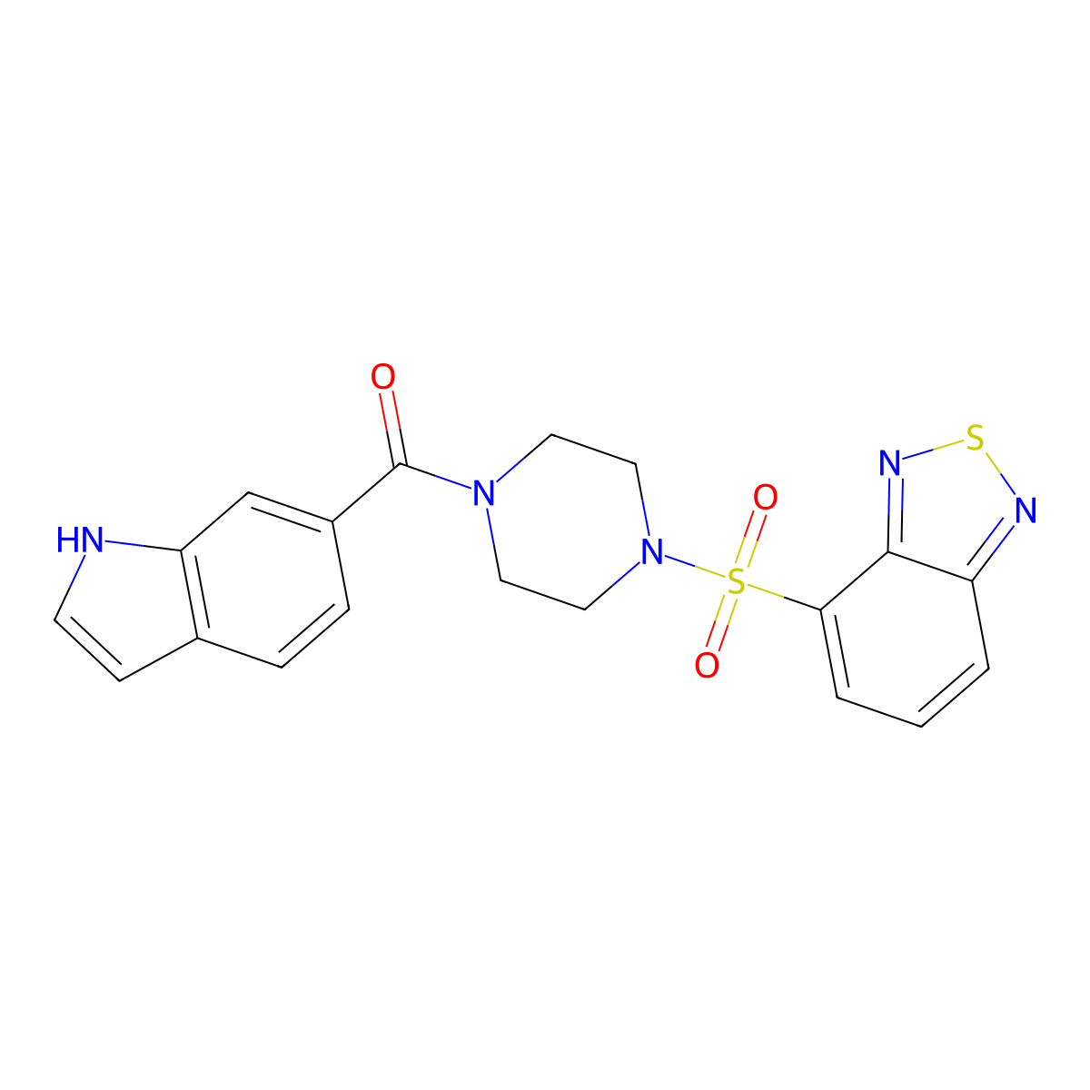[4-(2,1,3-benzothiadiazol-4-ylsulfonyl)piperazin-1-yl](1H-indol-6-yl)methanone molecular structure, CAS 1010936-72-7