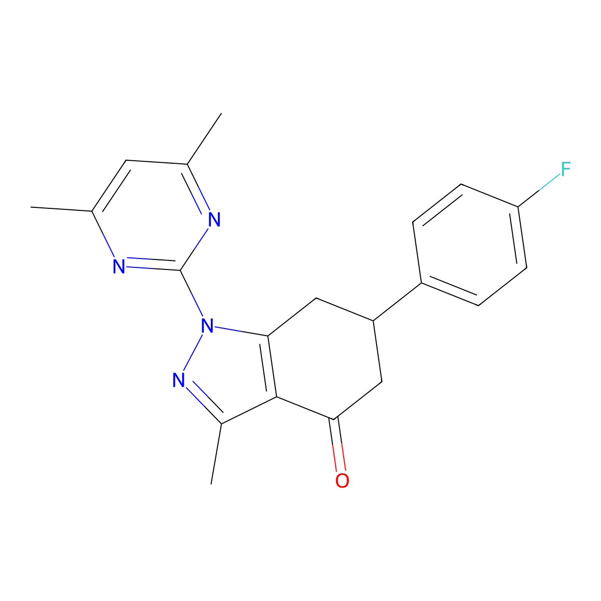 1-(4,6-dimethylpyrimidin-2-yl)-6-(4-fluorophenyl)-3-methyl-1,5,6,7-tetrahydro-4H-indazol-4-one molecular structure, CAS 1010936-80-7
