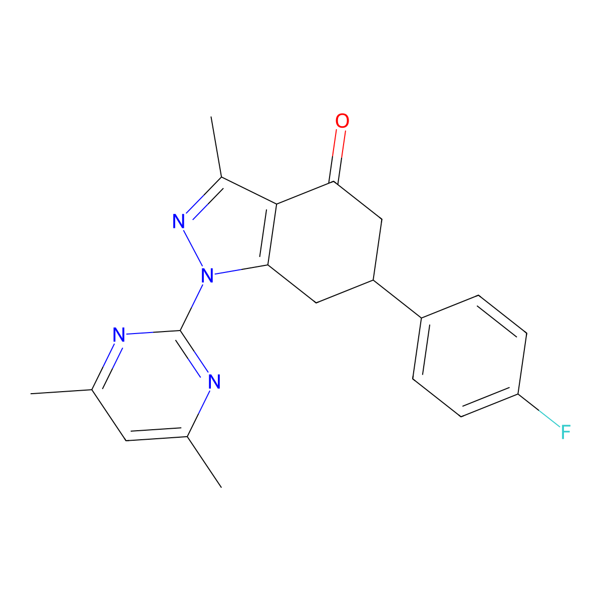 1-(4,6-dimethylpyrimidin-2-yl)-6-(4-fluorophenyl)-3-methyl-1,5,6,7-tetrahydro-4H-indazol-4-one molecular structure, CAS 1010936-80-7