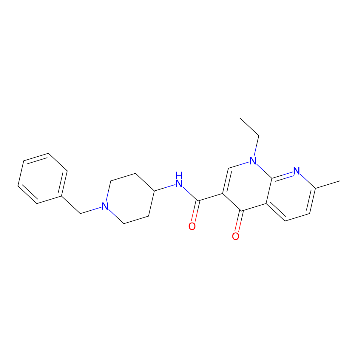 N-(1-benzylpiperidin-4-yl)-1-ethyl-7-methyl-4-oxo-1,4-dihydro-1,8-naphthyridine-3-carboxamide molecular structure, CAS 1010936-81-8