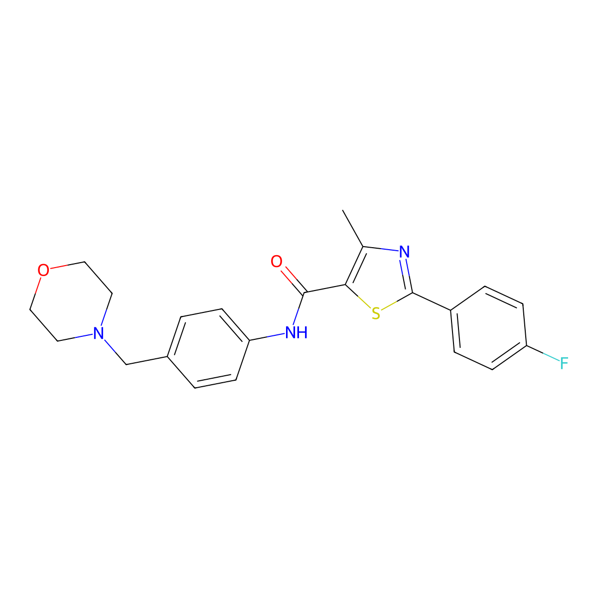 2-(4-fluorophenyl)-4-methyl-N-[4-(morpholin-4-ylmethyl)phenyl]-1,3-thiazole-5-carboxamide molecular structure, CAS 1010936-97-6