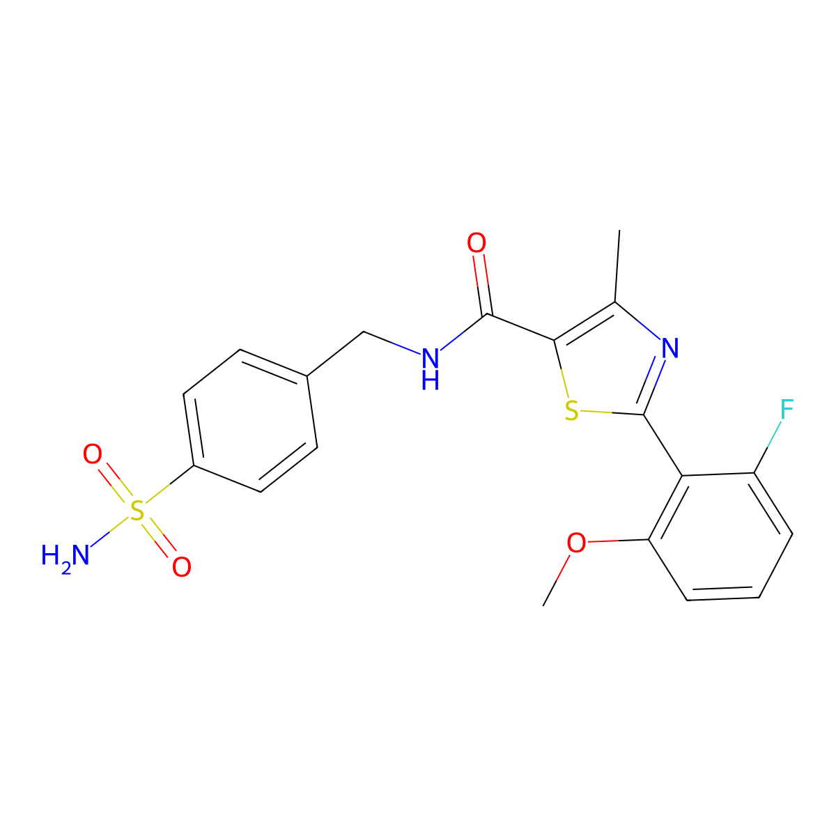 2-(2-fluoro-6-methoxyphenyl)-4-methyl-N-(4-sulfamoylbenzyl)-1,3-thiazole-5-carboxamide molecular structure, CAS 1010937-52-6