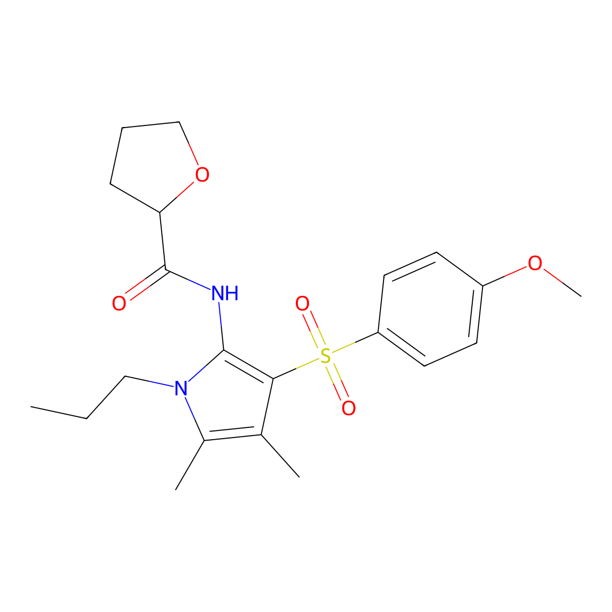 N-{3-[(4-methoxyphenyl)sulfonyl]-4,5-dimethyl-1-propyl-1H-pyrrol-2-yl}tetrahydrofuran-2-carboxamide molecular structure, CAS 1010937-94-6