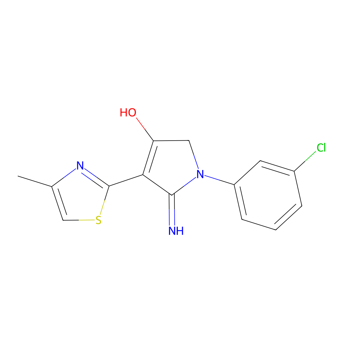 5-amino-1-(3-chlorophenyl)-4-(4-methyl-1,3-thiazol-2-yl)-1,2-dihydro-3H-pyrrol-3-one molecular structure, CAS 1010938-10-9