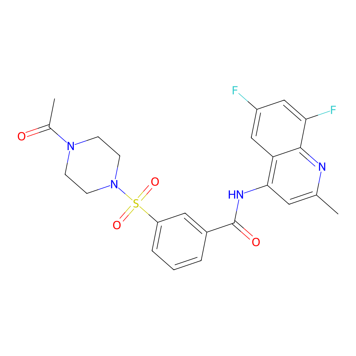 3-((4-acetylpiperazin-1-yl)sulfonyl)-N-(6,8-difluoro-2-methylquinolin-4-yl)benzamide molecular structure, CAS 1010938-14-3